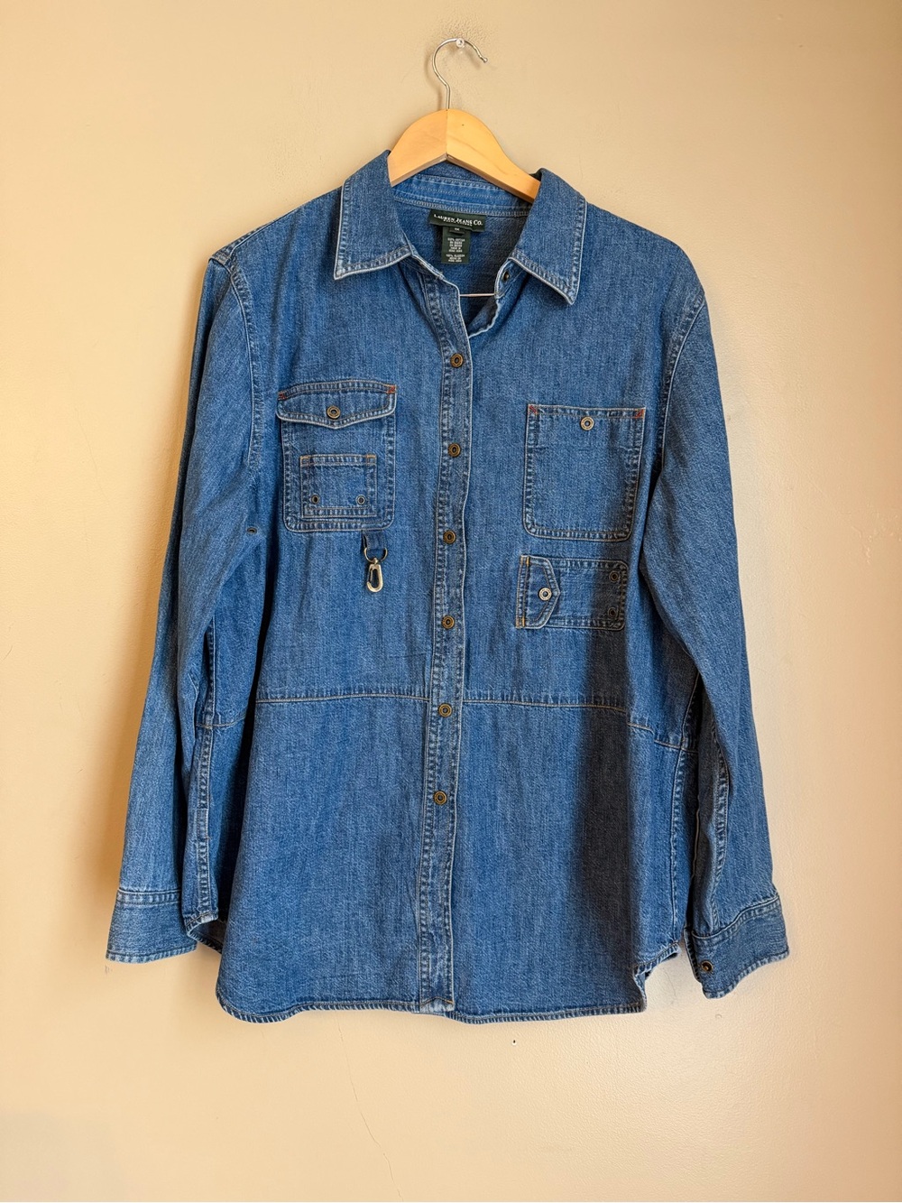 Lauren Jeans Co Ralph Lauren Vtg 90s Women's Denim Jean Shirt Top Shacket 1x